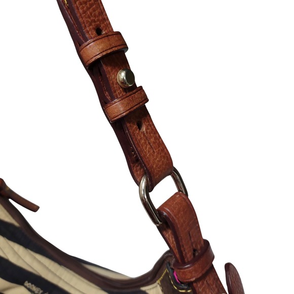 Dooney & Bourke Stripe Hobo Bag Shoulder Bag Black Beige Brown Leather Trim - Picture 5 of 16